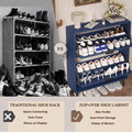 Elora blue flip-drawer cabinet compared with an open shoe rack