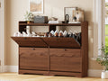 Wave-Edge Fluted Shoe Cabinet with 4 Flip Drawers