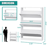 Anymaple Crestline White 3-door shoe cabinet, dimensions view for narrow hallway and foyer placement