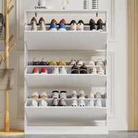 Anymaple Crestline White 3-door shoe cabinet, flip drawer storage for sneakers flats heels and daily shoes