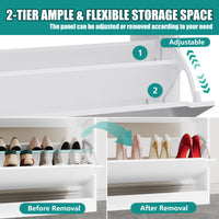 Anymaple Crestline White 3-door shoe cabinet, slim shoe cabinet styled for narrow entryway or hallway spaces