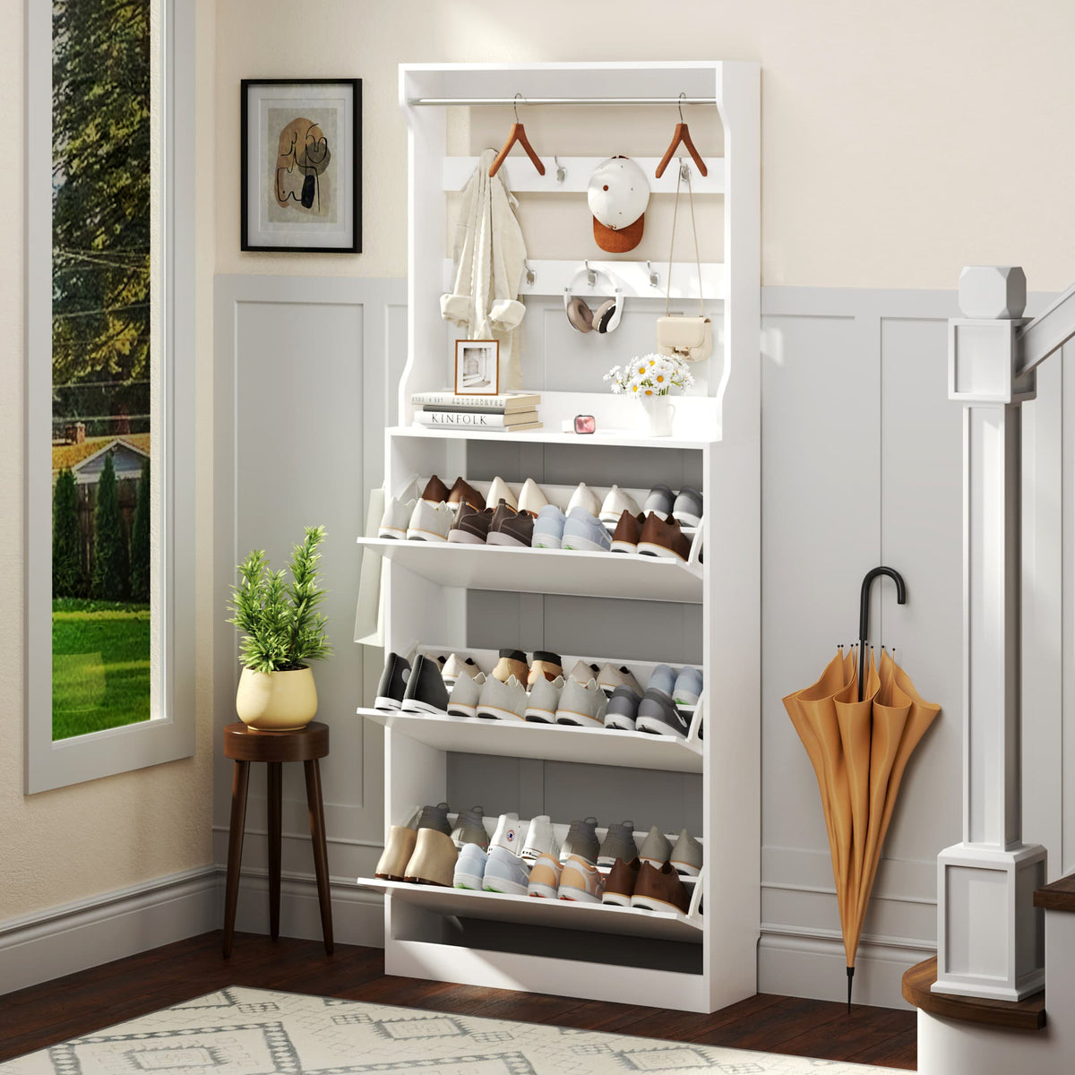 Shoe Cabinet for Entryway with 3 Flip Drawers