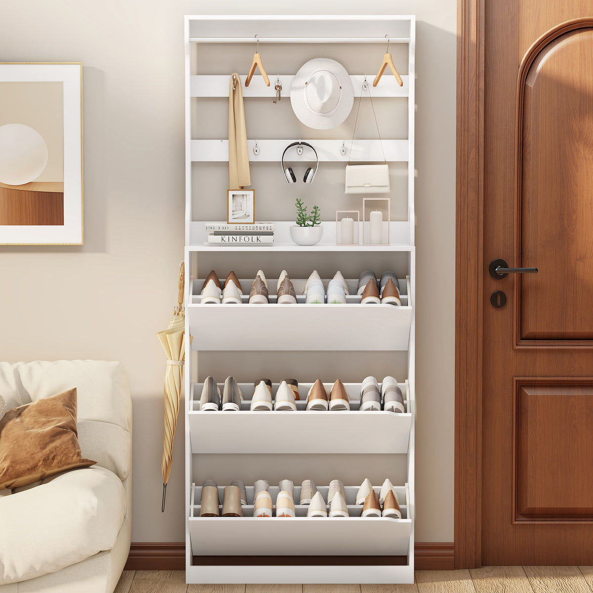 Shoe Cabinet for Entryway with 3 Flip Drawers