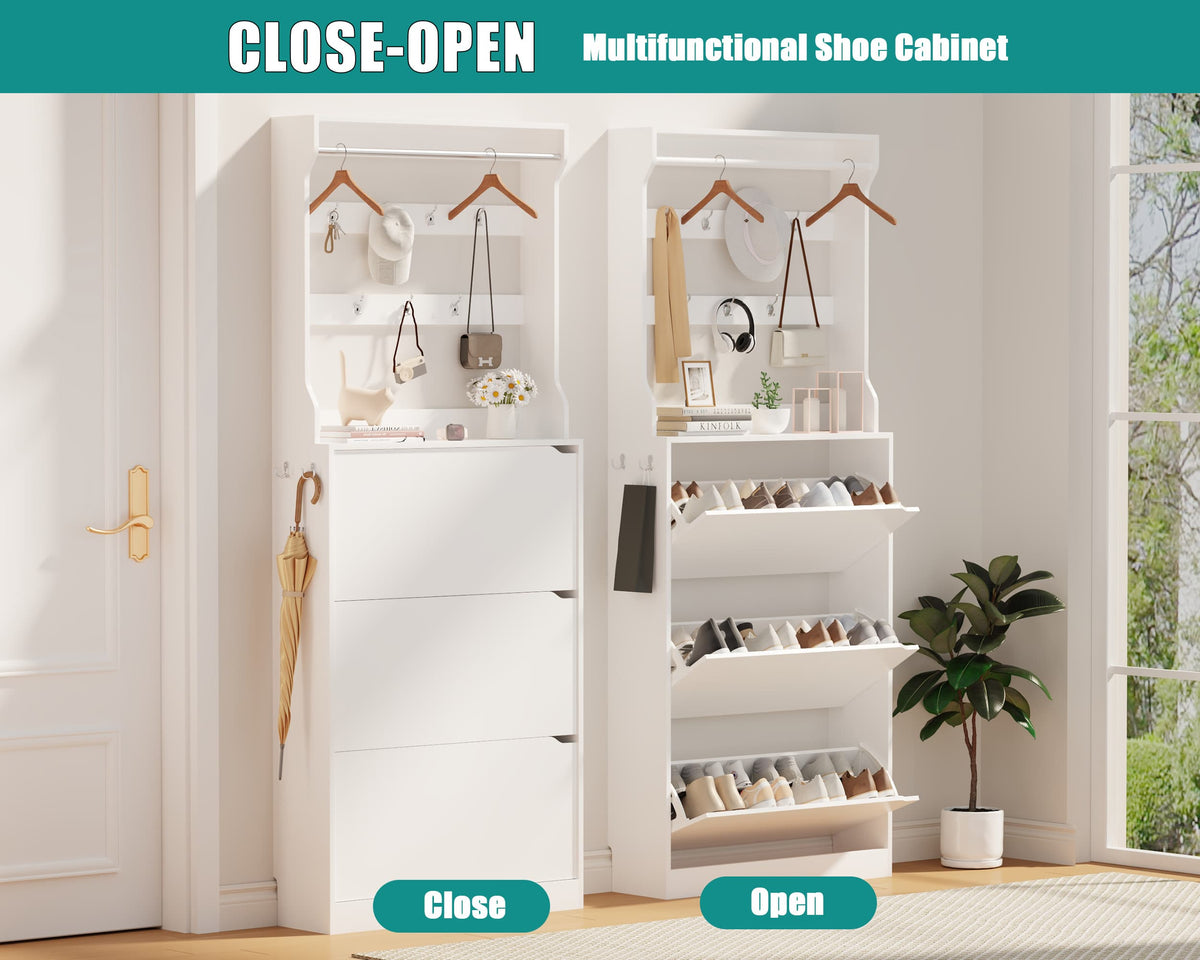Shoe Cabinet for Entryway with 3 Flip Drawers