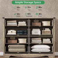 Anymaple Marlow Collection Gray Oak 8-drawer tall dresser with deep storage drawers and black metal handles, ample storage space