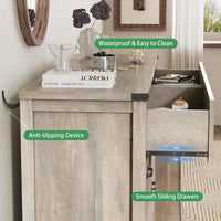 Anymaple Marlow Collection Gray Oak 8-drawer tall dresser with deep storage drawers and black metal handles, anti-tipping and easy-clean detail