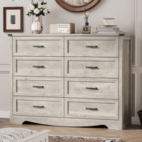 Anymaple Marlow Collection Gray Oak 8-drawer tall dresser with deep storage drawers and black metal handles, bedroom main view