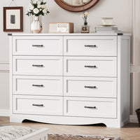 Anymaple Marlow Collection White 8-drawer tall dresser with deep storage drawers and black metal handles, bedroom main view