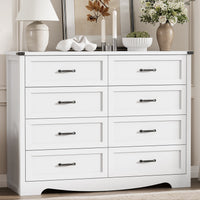 Anymaple Marlow Collection White 8-drawer tall dresser with deep storage drawers and black metal handles, front storage view