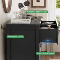 Anymaple Marlow Collection Black 6-drawer tall dresser with deep storage drawers and black metal handles, anti-tipping and easy-clean detail