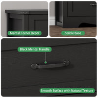 Anymaple Marlow Collection Black 6-drawer tall dresser with deep storage drawers and black metal handles, metal handle and drawer detail