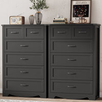 Anymaple Marlow Collection Black 6-drawer tall dresser with deep storage drawers and black metal handles, TV stand room view