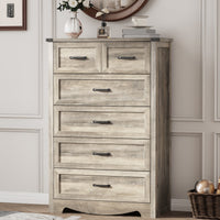 Anymaple Marlow Collection Gray 6-drawer tall dresser with deep storage drawers and black metal handles, bedroom main view