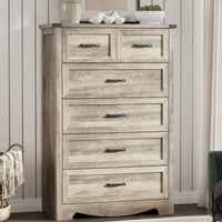 Anymaple Marlow Collection Gray 6-drawer tall dresser with deep storage drawers and black metal handles, front storage view