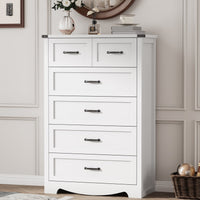 Anymaple Marlow Collection White 6-drawer tall dresser with deep storage drawers and black metal handles, bedroom main view