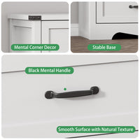 Anymaple Marlow Collection White 6-drawer tall dresser with deep storage drawers and black metal handles, metal handle and drawer detail