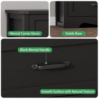 Anymaple Marlow Collection Black 6-drawer wide dresser with deep storage drawers and black metal handles, metal handle and drawer detail