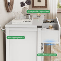 Anymaple Marlow Collection White 6-drawer wide dresser with deep storage drawers and black metal handles, metal handle and drawer detail
