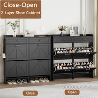 Anymaple Newport Black 4-door shoe cabinet, flip drawer storage for sneakers flats sandals and daily shoes