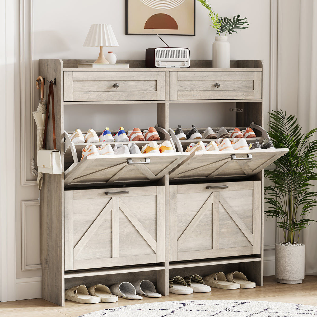 Anymaple Newport Gray 4-door shoe cabinet, 4-door shoe cabinet for entryway shoe storage
