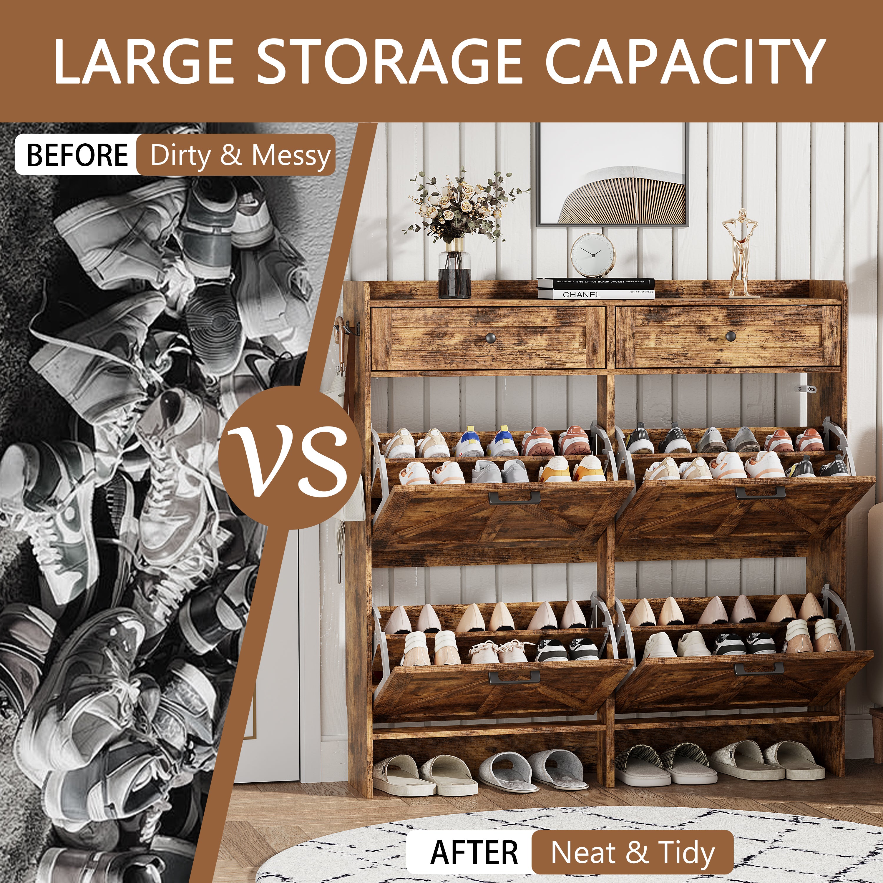 Anymaple Newport Brown 4-door shoe cabinet, 4-door shoe cabinet for entryway shoe storage