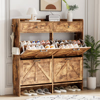 Anymaple Newport Brown 4-door shoe cabinet, hidden shoe storage that keeps footwear out of sight and reduces clutter