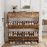 Anymaple Newport Brown 4-door shoe cabinet, stable farmhouse style cabinet detail for daily home use
