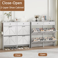 Anymaple Newport White 4-door shoe cabinet, adjustable panels for flexible shoe organization