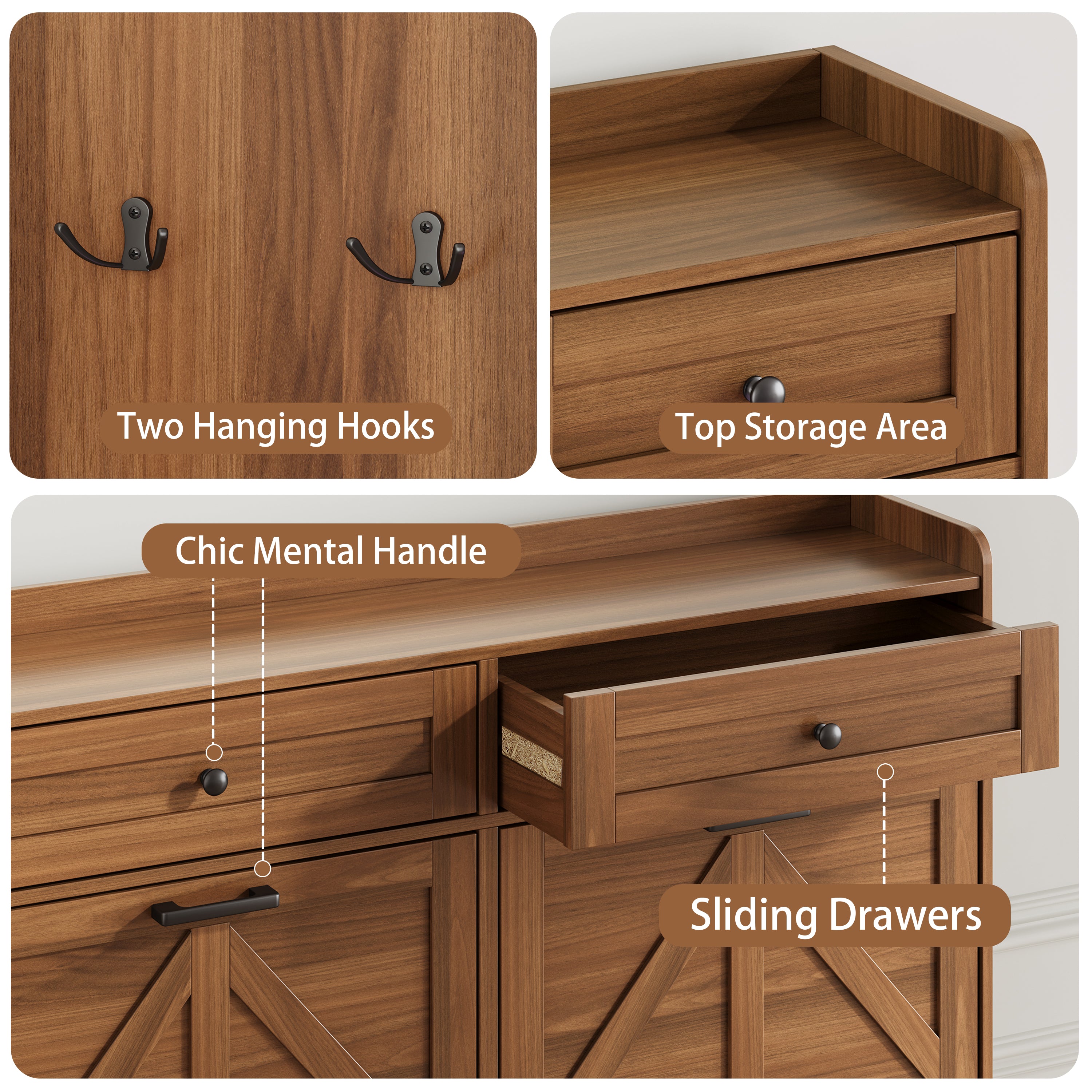 Anymaple Newport Walnut 4-door shoe cabinet, narrow shoe cabinet styled for hallway foyer or apartment entryway