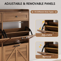 Anymaple Newport Walnut 4-door shoe cabinet, top drawers for keys wallets accessories and entryway essentials