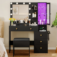 Anymaple Illume Collection Black makeup vanity with lighted mirror and jewelry cabinet lighted mirror for makeup and skincare routines
