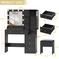 Anymaple Illume Collection Black makeup vanity with lighted mirror and jewelry cabinet product size dimensions, 39"W x 16"D x 55"H
