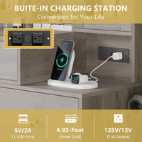 Anymaple Illume Collection Gray makeup vanity with lighted mirror and jewelry cabinet built-in charging station with USB ports and AC outlets