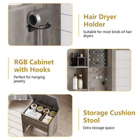 Anymaple Illume Collection Gray makeup vanity with lighted mirror and jewelry cabinet RGB ambient light detail for bedroom vanity styling