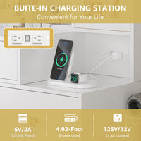 Anymaple Illume Collection White makeup vanity with lighted mirror and jewelry cabinet built-in charging station with USB ports and AC outlets
