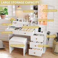 Anymaple Illume Collection White makeup vanity with lighted mirror and jewelry cabinet 5-drawer storage for makeup, brushes, and beauty tools