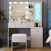 Anymaple Illume Collection White makeup vanity with lighted mirror and jewelry cabinet side jewelry cabinet for accessories and cosmetics