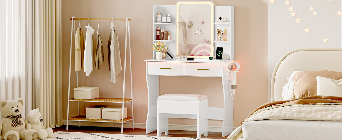 Aurelia Collection Vanity Desk with HD Lighted Mirror | Anymaple
