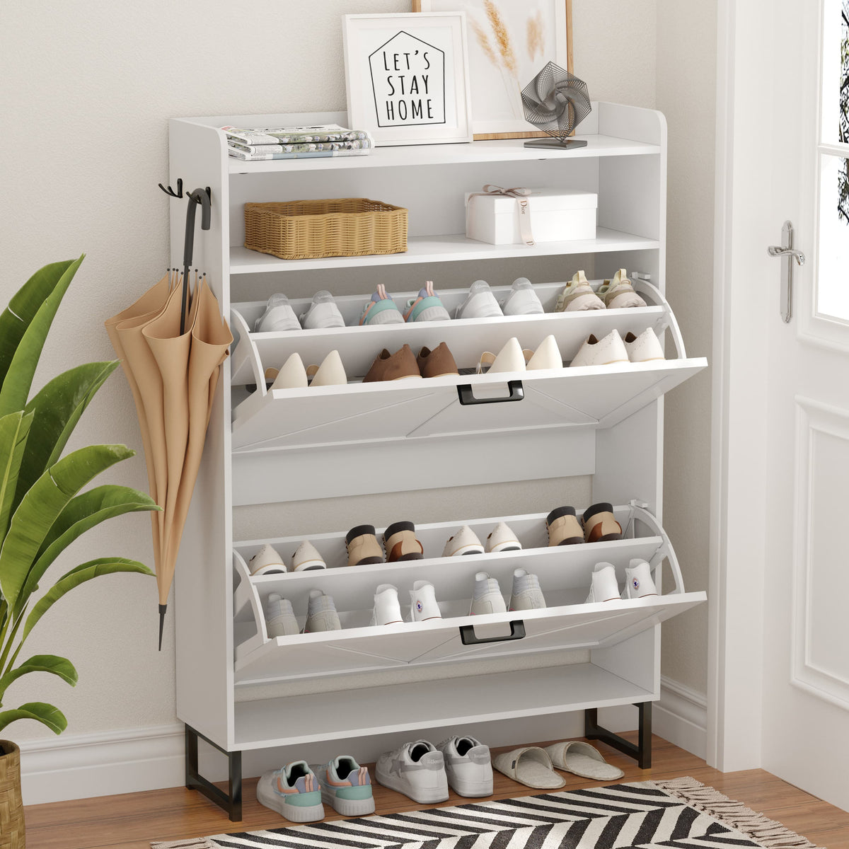 HLG024 Shoe Cabinet for Entryway with 3 Flip Drawers