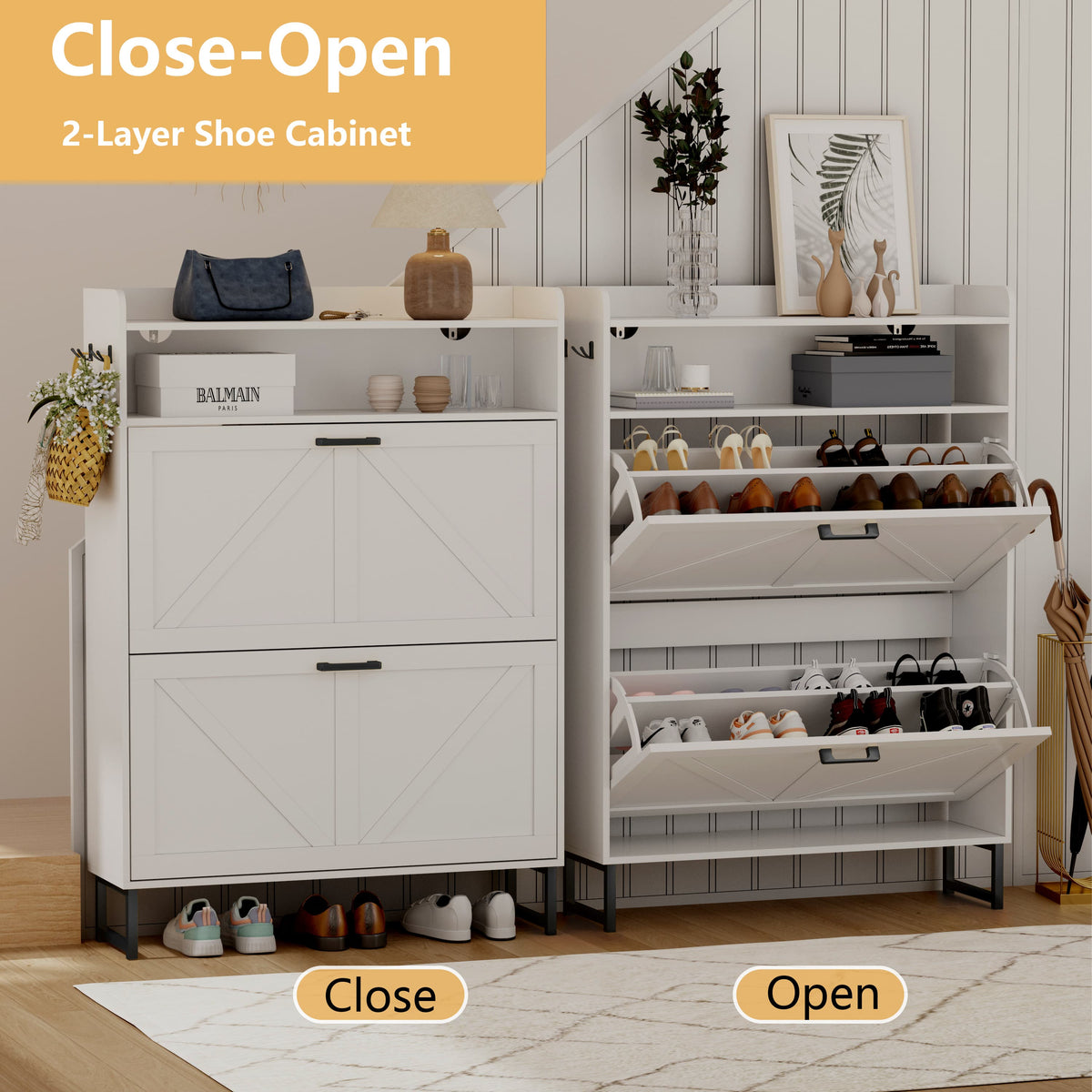 HLG024 Shoe Cabinet for Entryway with 3 Flip Drawers
