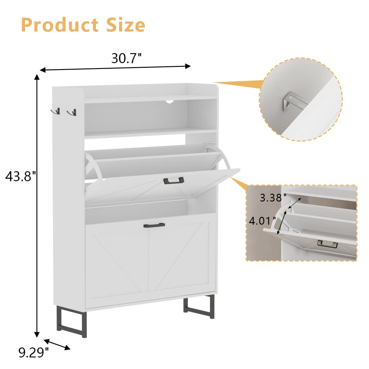 HLG024 Shoe Cabinet for Entryway with 3 Flip Drawers