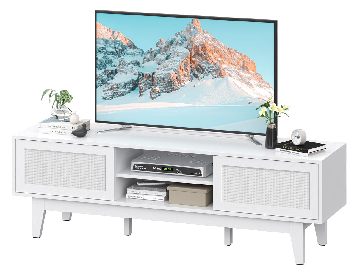 HLG028 TV Stand for 55 65 Inch TV, Rattan