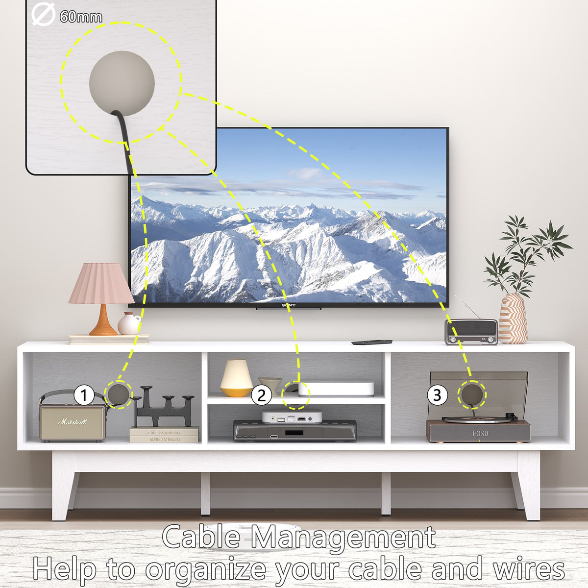 HLG028 TV Stand for 55 65 Inch TV, Rattan