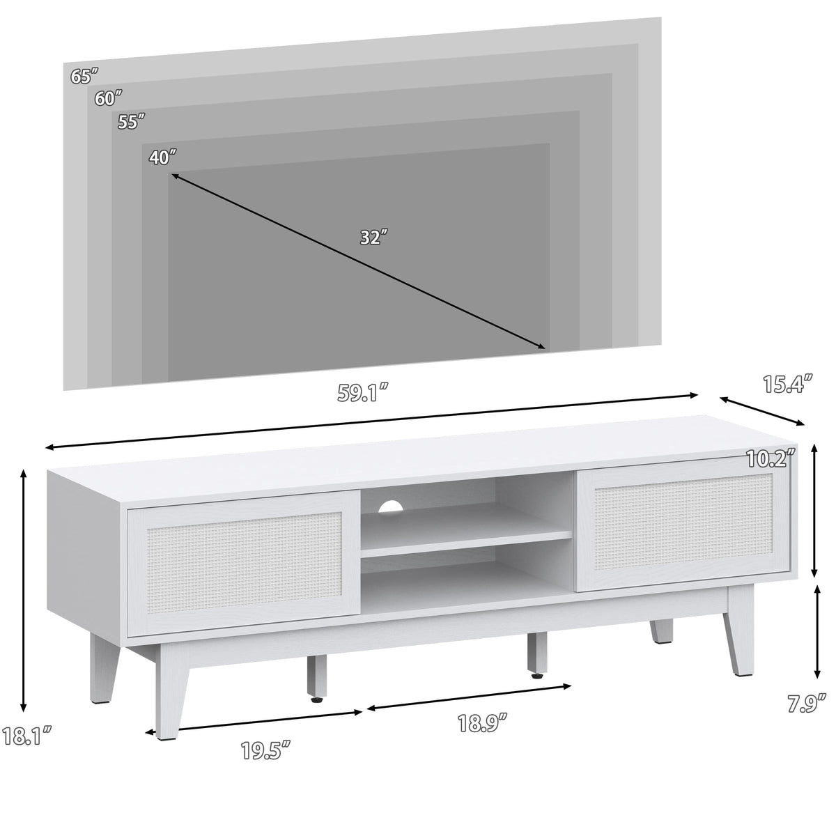 HLG028 TV Stand for 55 65 Inch TV, Rattan