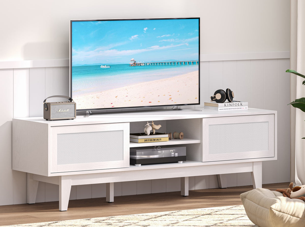HLG028 TV Stand for 55 65 Inch TV, Rattan