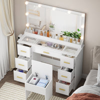 HLG023 44” Vanity Desk with 38" Large Mirror and 9 LED Lights & Glass Top and Power Outlet