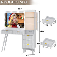 Vanity desk with mirror and lights size chart, 45 inch makeup vanity with drawers and glass cabinet