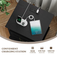 Anymaple Farmhouse Collection Black 2-Drawer Nightstand with Charging Station with built-in charging station, AC outlets and USB ports