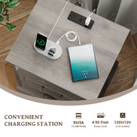 Anymaple Farmhouse Collection Gray Oak 2-Drawer Nightstand with Charging Station with built-in charging station, AC outlets and USB ports