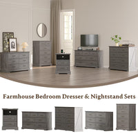 Anymaple Farmhouse Collection Silver Gray 2-Drawer Nightstand with Charging Station, 2-drawer bedside storage with open shelf, farmhouse bedroom set view